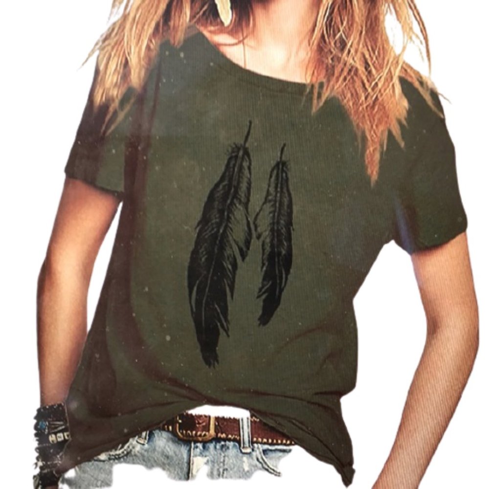 Romastory Womens Street Style Feather Pattern.